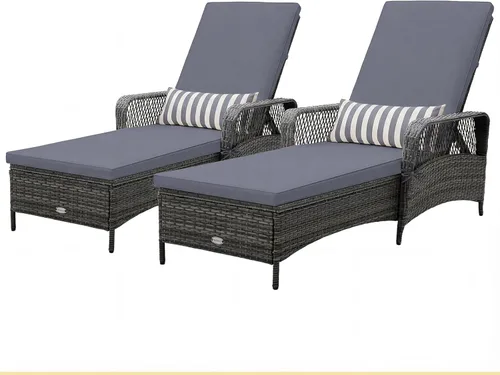 Miniatura 11 de HAPPYGRILL Sillón reclinable de ratán de polietileno para exteriores, tumbona para patio con almohada de cintura extra, silla reclinable con 6 Marrón