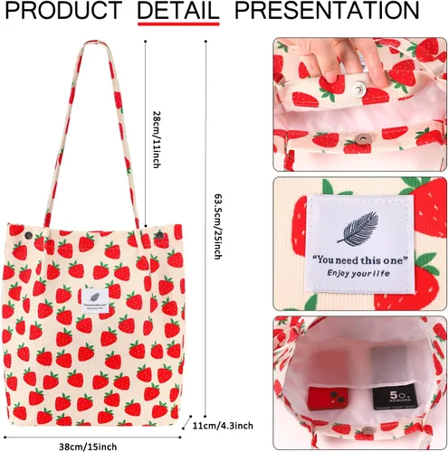 Miniatura 112 de Ayieyill - Bolsa de pana para mujer y niña, con correa de lona para colgar al hombro, bolsa con bolsillo