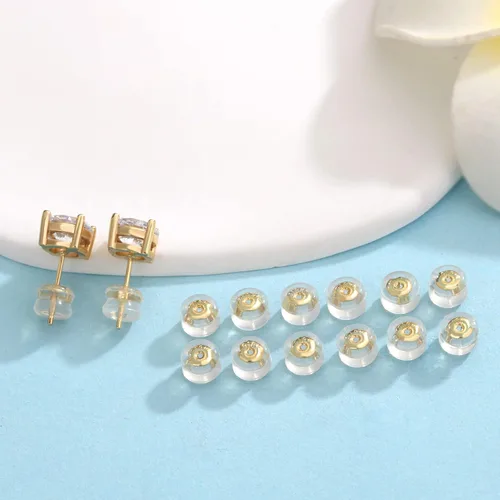 Miniatura 3 de 14 piezas de aretes de goma de oro de 18 quilates para orejas caídas, soportes de silicona transparente para aretes pesados