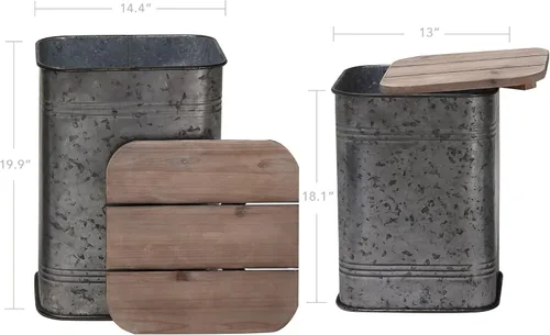 Miniatura 3 de RUSTOWN Mesa Auxiliar de Acento de Granja, Taburete Otomán de Almacenamiento Rústico, Caja de Mesa Auxiliar de Metal Galvanizado Antiguo con Tapa