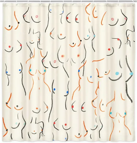 Miniatura 2 de JAWO Divertida cortina de ducha para baño, diseño de pechos divertidos, cuerpo femenino, divertido juego de cortinas de ducha de tela artística