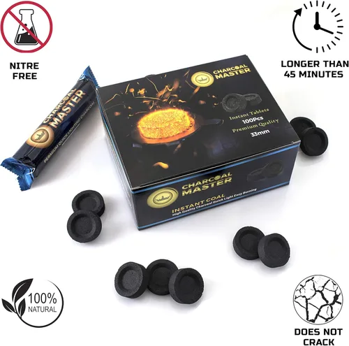 Miniatura 2 de Juego de 100 briquetas de carbón rápido ligero por Charcoal Master - Discos instantáneos de carbón, incienso y carbón, 100 unidades por caja