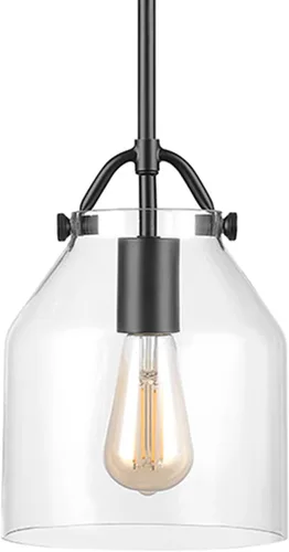 Miniatura 4 de Globe Electric 67000097 Lámpara colgante de 1 luz, negro mate, pantalla de vidrio transparente, varillas de altura colgante ajustable, iluminación