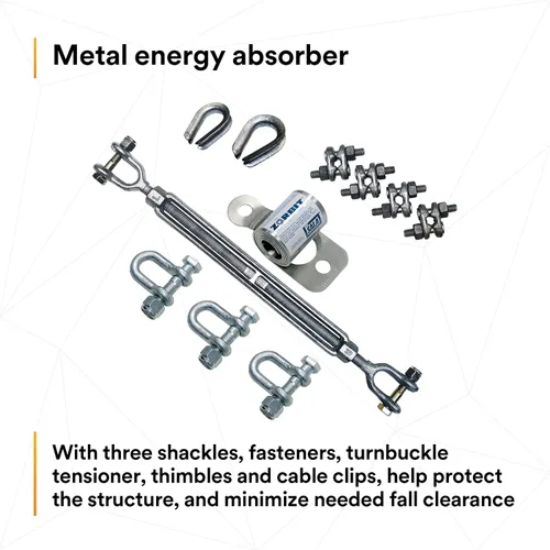 Miniatura 4 de 3M DBI-SALA 7401033 Componente Horizontal, Zorbit Absorber Energía con tres grilletes, sujetadores, tensor de tensor, dedales y clips de cable