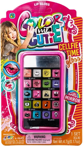 JA-RU - Maquillaje de colores de juguete para niñas, en estuche con forma de celular (6 unidades), espejo y brocha n.° 081, 1 Unidad, Color Me Cutie