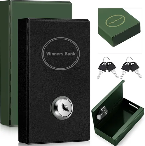 Miniatura 8 de Reallnaive Paquete de 2 cajas de metal portátiles para jugadores, caja de dinero de casino con 2 llaves, tamaño de bolsillo, caja fuerte para Negro