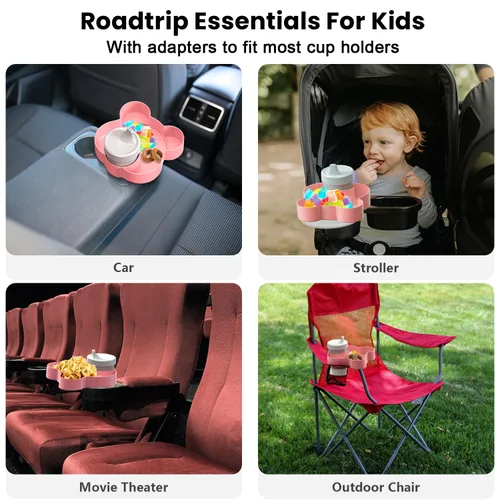 Miniatura 5 de Bandeja para asiento de automóvil – Convierte el portavasos en una bandeja para aperitivos, juguetes, giratoria 360 grados para que los niños
