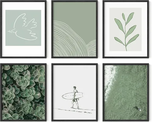 HAUS AND HUES Juego de Arte para Pared de Galería de 6 - Pósteres Vintage, Abstractos, Bohemios, de Naturaleza, Costeros y Estéticos para Decoración