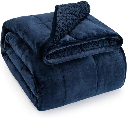 Miniatura 13 de Wemore Manta con peso de forro polar Sherpa para adulto, 10 libras de doble cara, acogedora y esponjosa, manta ultra mullida con parte superior