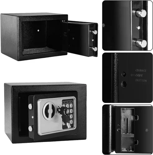 Miniatura 4 de Caja fuerte de acero pequeña de seguridad ignífuga impermeable con bloqueo de teclado y llaves, caja de seguridad digital de 0.2 pies cúbicos