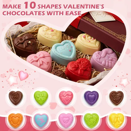 Miniatura 2 de HKNMTT Moldes de corazón de silicona para el día de San Valentín, 10 formas de conversación de amor, regalos de trufa, tamaño de bocado, molde