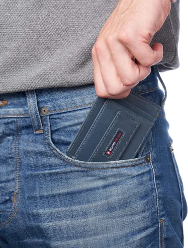 Miniatura 5 de Alpine Swiss Harper - Cartera delgada con bolsillo frontal RFID para hombre, soporte magnético para tarjetas de identificación de cuero