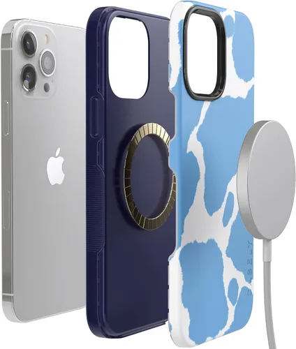 Miniatura 6 de Casely Funda para iPhone 13 Pro Estado de Ánimo Actual Estampado de Vaca Azul Claro Compatible con MagSafe Diseño de Protección Audaz