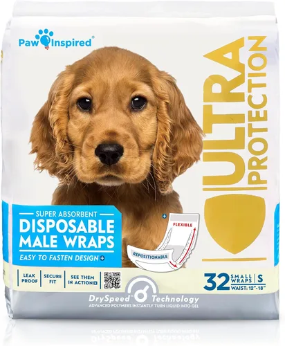 Paw Inspired Envolturas para perros machos, pañales desechables para perros | Bandas para el vientre para perros pequeños, medianos y grandes (32