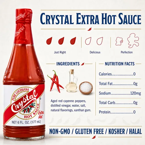 Miniatura 3 de Crystal Combo de salsa picante y salsa extra picante de 6 onzas, una original y otra extra picante de pimienta de cayena de Louisiana, sabor audaz