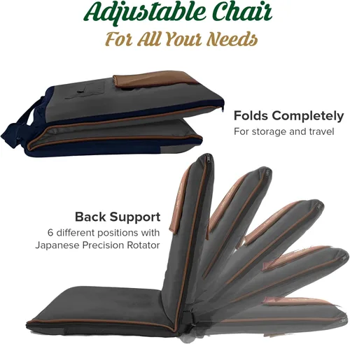 Miniatura 6 de Silla de meditación japonesa de suelo con soporte para la espalda para adultos - Silla de meditación premium con respaldo ajustable y plegable