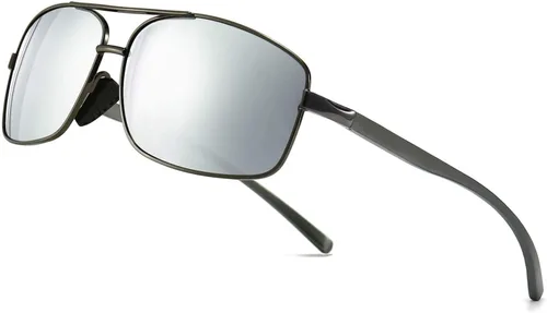 SUNGAIT lentes de sol polarizados rectangulares livianos con protección 100% contra rayos UV Lente espejada plateada con montura Gunmetal 2026