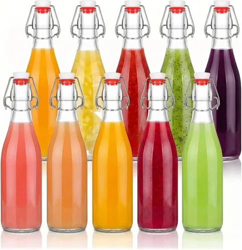 Miniatura 6 de Botella de vidrio transparente con tapa abatible para tapas herméticas, paquete de 10 botellas de cerveza de 12 onzas con tapas abatibles, kombucha