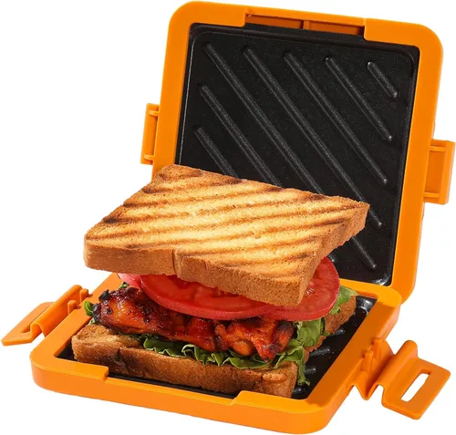 Miniatura 8 de Toastie Sandwichera para microondas, máquina de panini de placa antiadherente, versátil tostadora pequeña, apta para tostadas en horno de Negro