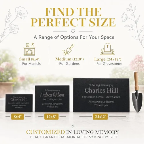 Miniatura 3 de Lápidas para tumbas - In Loving Memory - Monumento conmemorativo de granito negro o regalo de condolencias. Añade tu texto personalizado y fechas.
