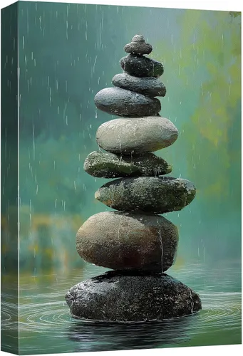 Miniatura 11 de Wall26 - Arte de pared estampado en lienzo con diseño de rocas negras en un lago tropical verde sereno, naturaleza floral, fotografía, realismo