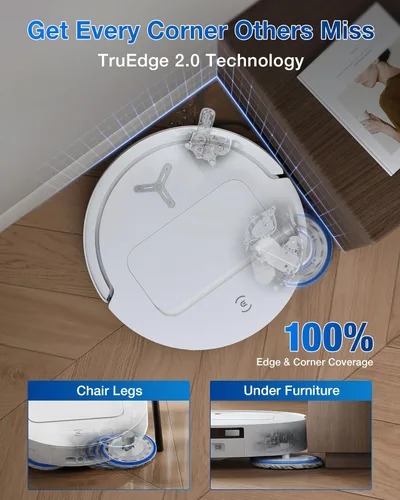 Miniatura 4 de ECOVACS DEEBOT T50 PRO Omni Robot Aspirador y trapeador, 3.19 pulgadas ultradelgado, succión de 15,000 Pa, ZeroTangle 2.0, limpieza de bordes Blanco