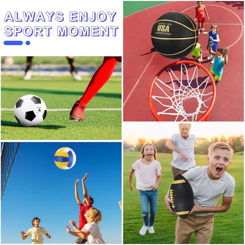 Miniatura 4 de HyDren Juego de 4 pelotas deportivas de tamaño oficial para baloncesto, balón de fútbol, voleibol, con bolsa de transporte y inflador, regalo