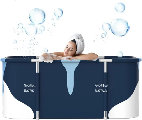Bañera plegable portátil extra grande de 55 pulgadas con marco de metal para baño de adultos, bañera plegable de spa para cabina de ducha, baño