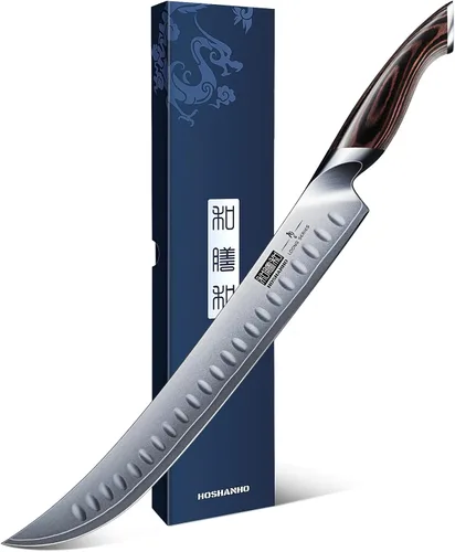 HOSHANHO - Cuchillo de 12 pulgadas para rebanar y tallar de acero japonés de alto carbono con mango ergonómico de madera de Pakka, cuchillos de