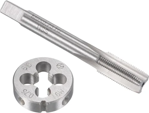 Miniatura 11 de uxcell M10 x 0.059 in Juego de llaves métricas y troqueles, rosca de máquina con troquel de roscado redondo, kit de grifo y troquelado