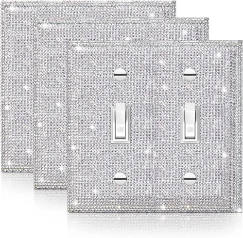 Miniatura 21 de 1 PC Cubierta de placa de pared con diamantes de imitación brillantes en plata, cubre interruptores eléctricos, cubierta decorativa para interruptor