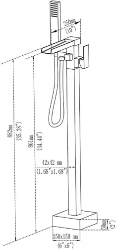 Miniatura 6 de Taplong Grifo de bañera independiente de oro cepillado con relleno de bañera de pie en cascada de alto flujo con ducha de mano-51001ZBGG
