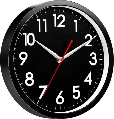 Miniatura 2 de AKCISOT Reloj de pared moderno negro silencioso sin tictac, funciona con pilas, de 10 pulgadas, reloj analógico pequeño clásico decorativo