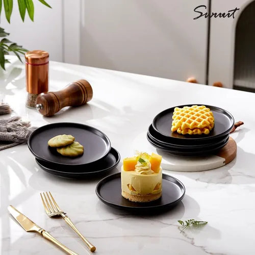 Miniatura 4 de Platos de cerámica mate para aperitivos de 6 pulgadas, juego de 4 pequeños platos de postre, aptos para microondas y horno, pan, postre