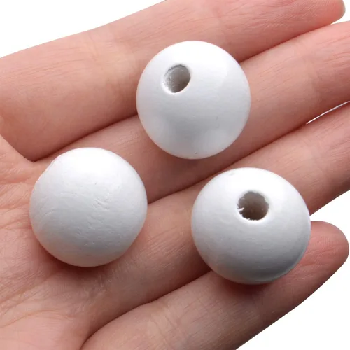 Miniatura 7 de Aylifu Cuentas de madera blancas, 100 cuentas de madera redondas de 0.787 pulgadas (0.787 in), cuentas espaciadoras sueltas con agujero grande