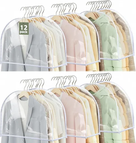Miniatura 16 de Patelai 8 fundas de hombro para colgar ropa de 24 x 12 pulgadas, fundas de plástico transpirables para colgar ropa, protectores contra el polvo