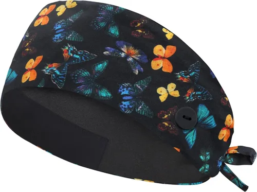 Miniatura 21 de QBA Gorra de trabajo ajustable con botón, gorro de trabajo de algodón, banda elástica para atar en la espalda, para mujeres y hombres, talla única