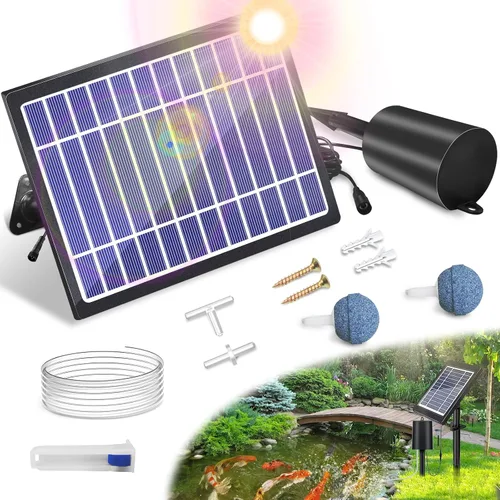 Aireador solar de estanque con bomba de aire, 3 modos (18H/36H/72H) Aireador solar para estanques al aire libre, bomba de aire solar de 4 W y 2200