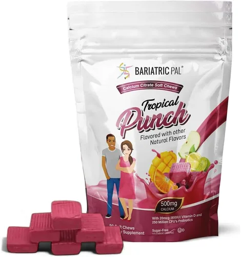 Miniatura 15 de BariatricPal Masticables suaves de citrato de calcio sin azúcar, 500 mg con probióticos (90 unidades) - Fresa Twist
