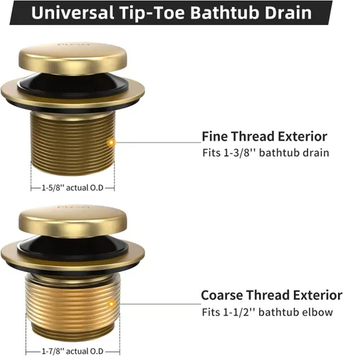 Miniatura 4 de Kit de drenaje de bañera completamente metálico con mecanismo basculante, placa frontal de desbordamiento de dos orificios y ensamblaje universal