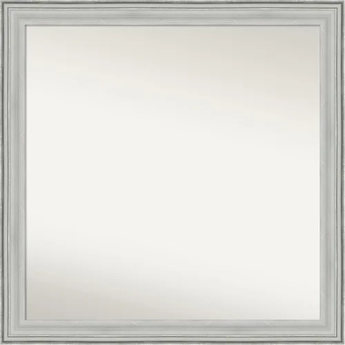 Miniatura 242 de Amanti Art Espejo de baño plateado para sobre fregadero, 25 x 25 pulgadas, espejo de tocador cuadrado estrecho de níquel cepillado, marco de madera