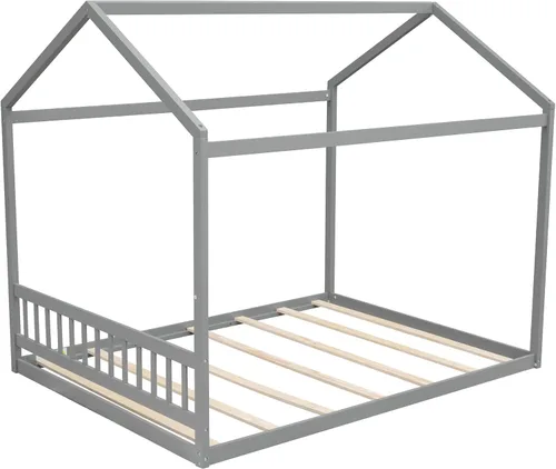 Miniatura 4 de Merax Cama de madera tamaño Queen con cabecero, no necesita somier, gris
