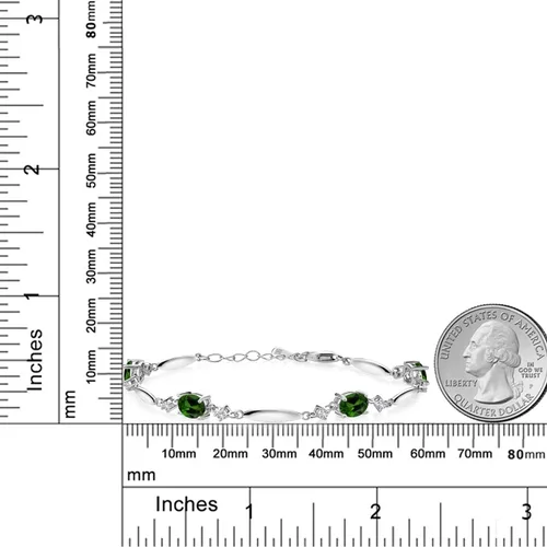 Miniatura 72 de Gem Stone King 925 Sterling Silver Gemstone Birthstone and White Created Sapphire Tennis Bracelet For Women Oval 7X5MM and 2MM 6 Inch + 1 Inch