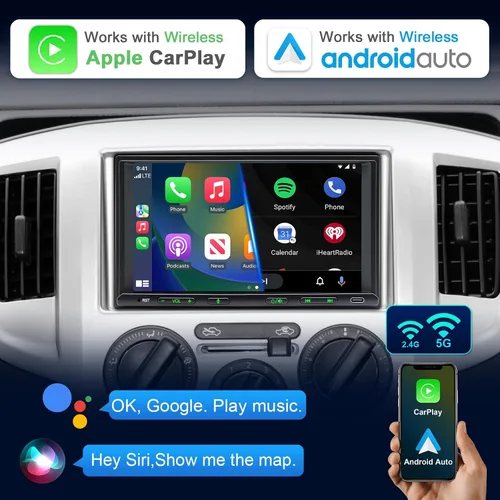 Miniatura 2 de Estéreo de coche Android, doble DIN, inalámbrico, CarPlay y Android Auto, de 18 cm, radio de coche con pantalla táctil con pantalla dividida, WiFi