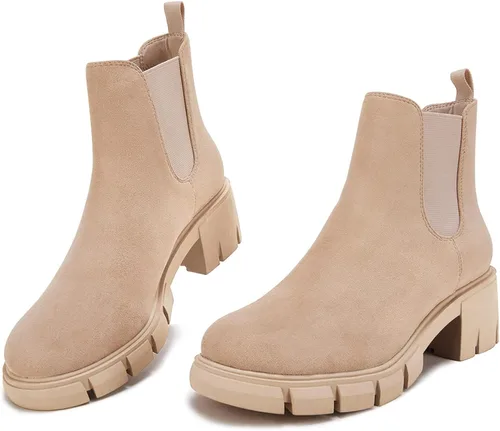 Miniatura 2 de Botas de estilo botas de combate de cuero y con plataforma y tacón grueso, tipo Chelsea, para mujer, hasta el tobillo