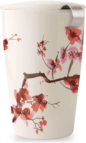 Taza de cerámica Kati de doble pared Tea Forte, canasta infusora de acero inoxidable removible y tapa, para preparar 355 ml de té de hojas sueltas,