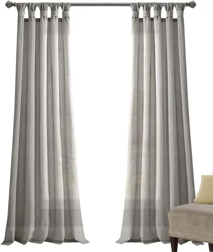 Miniatura 8 de Lush Decor Par de cortinas de ventana con solapas anudadas de yute, 45" x 84", azul