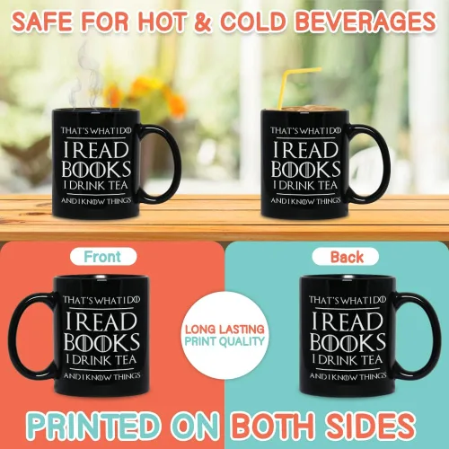 Miniatura 3 de Bubble Hugs Book Lover - Taza de café de 11 onzas, color negro, para leer libros, beber, té, lectura de té, sé cosas, adicto al libro, escritor