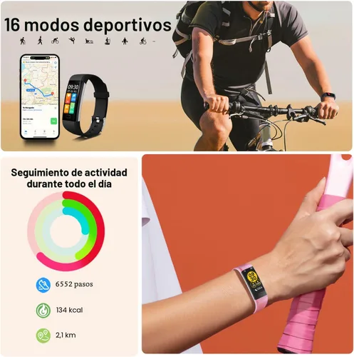 Miniatura 4 de Monitor de actividad con contador de pasos y calorías, cronómetro, frecuencia cardíaca, resistencia al agua IP68, dispositivo de salud con monitor