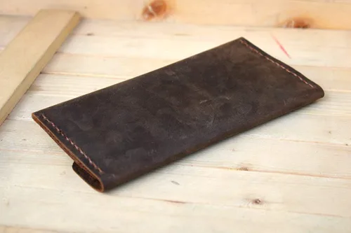 Miniatura 3 de Handmade High Quality Retro Leather Multi-function Envelope Mobile Phone Card Holder Wallet